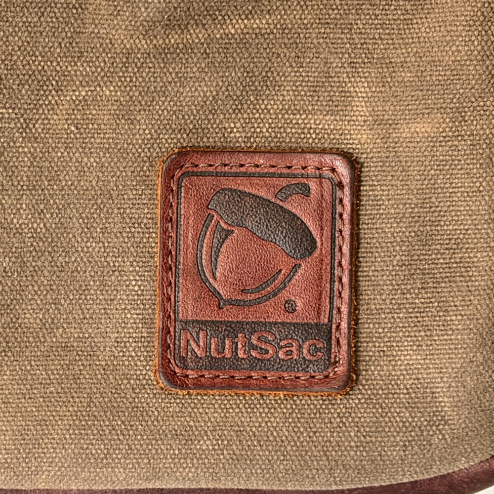 NutSac Everyday Carry Satchel Rugged Canvas Leather Messenger Bag - Brown Green - Picture 2 of 10